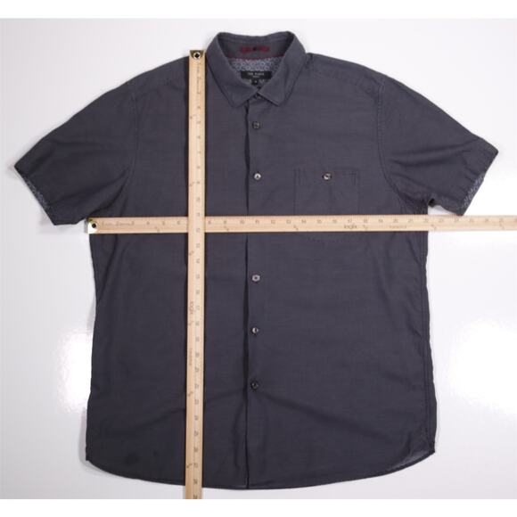 Ted Baker Men's Navy Blue Print Design Cotton Short Sleeve Button-Up Shirt 5/L - Picture 3 of 6